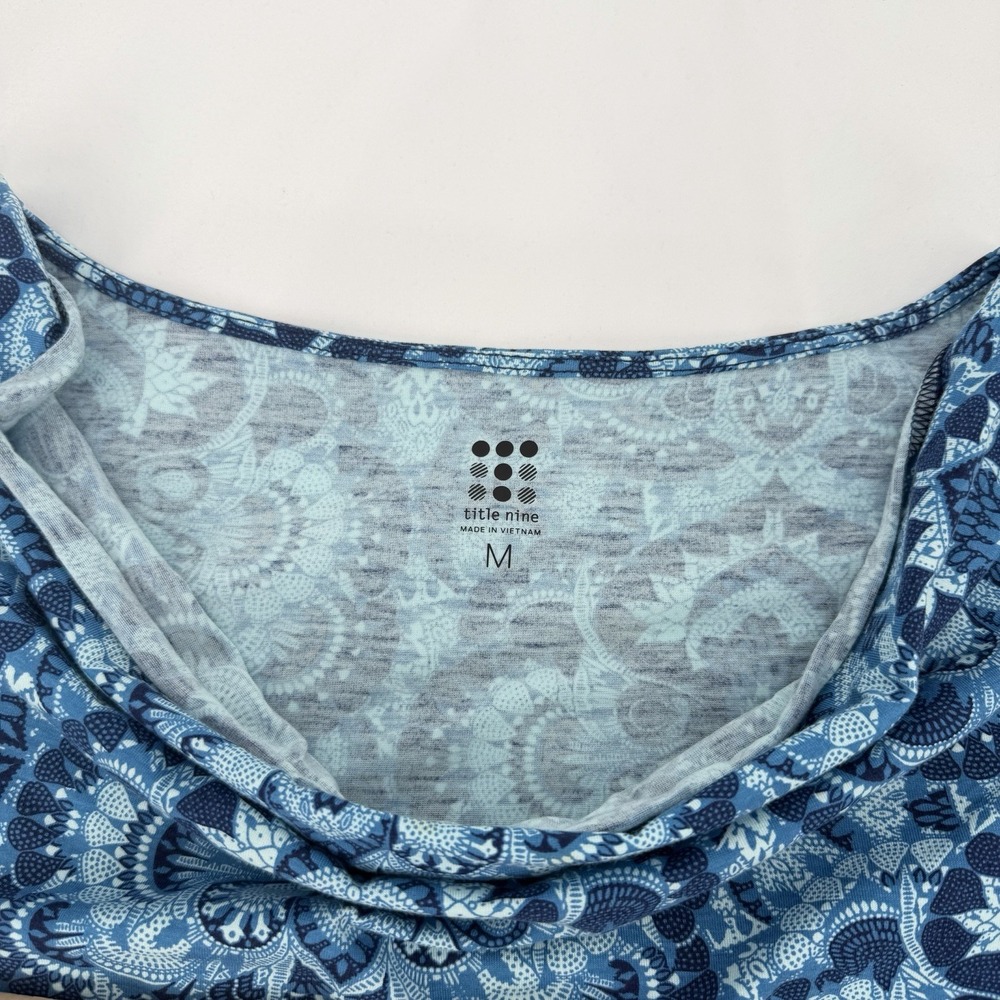 Title Nine Sz M Sleeveless Breeze Blue Dress Cowl Neck Floral Stretch Jersey - Picture 4 of 6